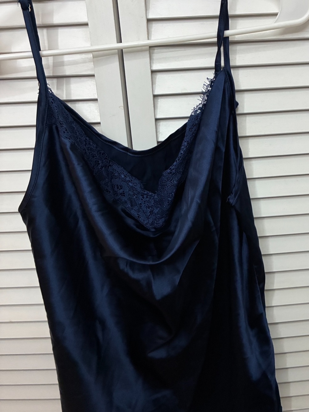 Navy Satin Lace Cowl Neck Slip top